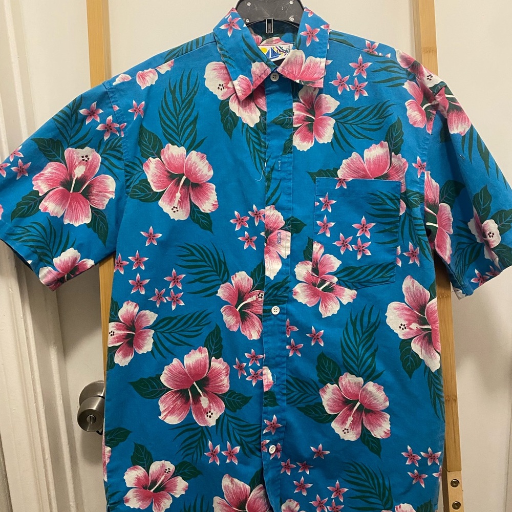 Vintage Sears Hawaiian Aloha Shirt The Mens Store Small Pink Flower